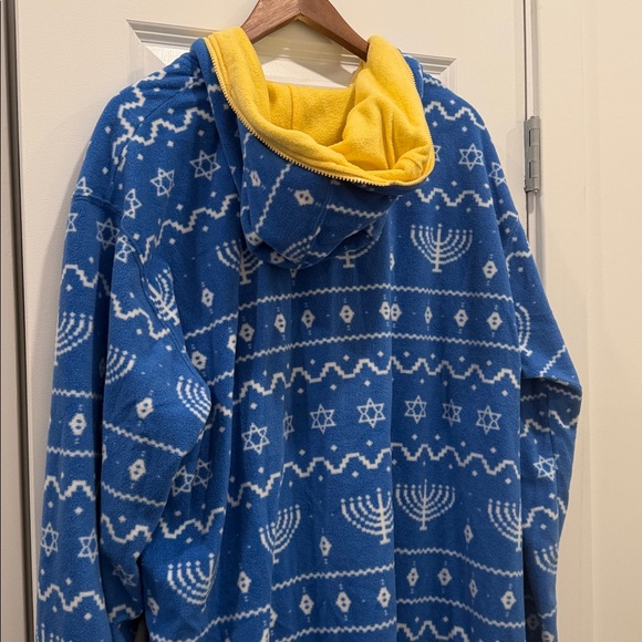Tipsy Elves Blue and Yellow Hooded Onesie with Star and Menorah Pattern - Picture 6 of 7
